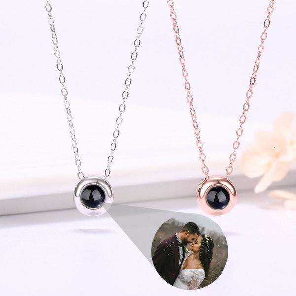 

pendant necklaces personalized po projection necklace to lover with circle shape custom anniversary valentine's day gift 230704, Silver