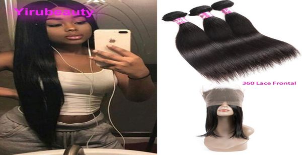 

indian 3 bundles with lace frontal 360 pre plucked baby hairs virgin human hair silky straight hair extensions wefts closures1552085, Black;brown