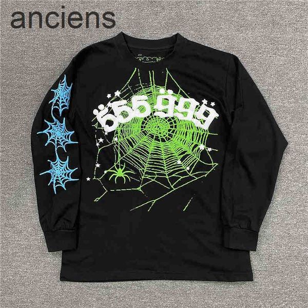 

mens hoodies sweatshirts 2022fw foam print sp5der hoodie men women young thug spider hoodie web graphic hooded 555555 sweatshirts album pull, Black