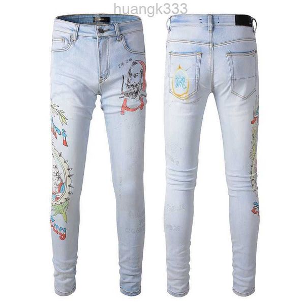 

designer 2023ss mens jeans hip-hop fashion zipper hole wash jean pants retro torn fold stitching men design motorcycle riding cool slim pant, Blue