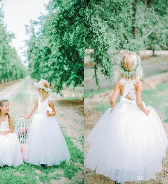 

new lovely white tulle flower girl dresses cross straps back flowers ball gown floor length girls pageant dresses custom made g318302812, White;blue