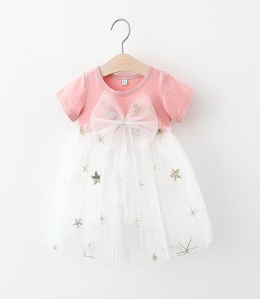

kids designer clothes girls childrens clothing girls summer shortsleeved dress infant children solid color big bow mesh skirt bab1670121, Red;yellow