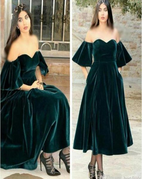 

new design dark green cocktail dresses 2017 sweetheart velvet prom dresses short sleeves vestido de festa kaftan formal evening go2813240, Black
