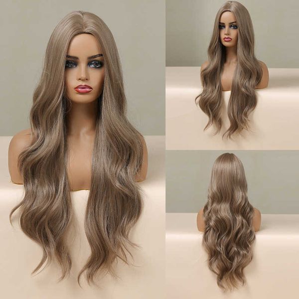 

synthetic wigs easihair brown ombre synthetic hair wigs for women super long body wavy middle part heat resistant natural wig cosplay 230227, Black
