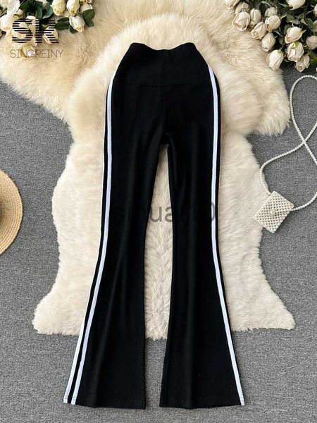 

women's pants capris singreiny black slim flare pants women elastic waist fashion striped autumn 2022 elegant ladies streetwear wide le, Black;white