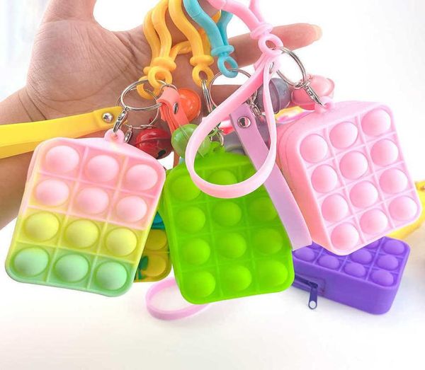 

sensory push pop bubble popper bag mini rubber silicone purses key ring with bell lanyard finger bubbles puzzle cases wallet coin bag8537776