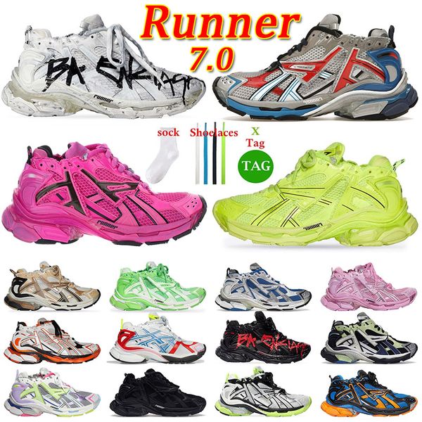 

designers paris runner 7.0 balencaigas shoes women men transmit sense retro 7 trainers black white pink blue burgundy deconstruction sneaker
