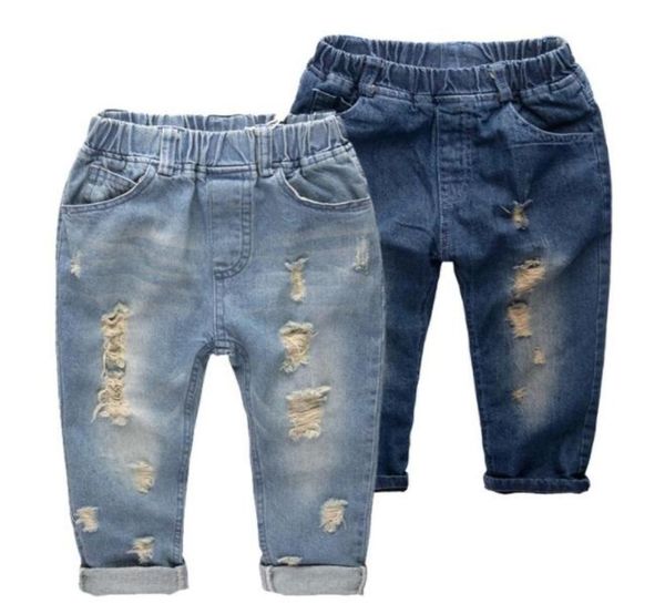 

ins ripped denim jeans pants shorts fashion denim children clothing kids designer clothes boys jeans for kids brand slim casual pa9075401, Blue