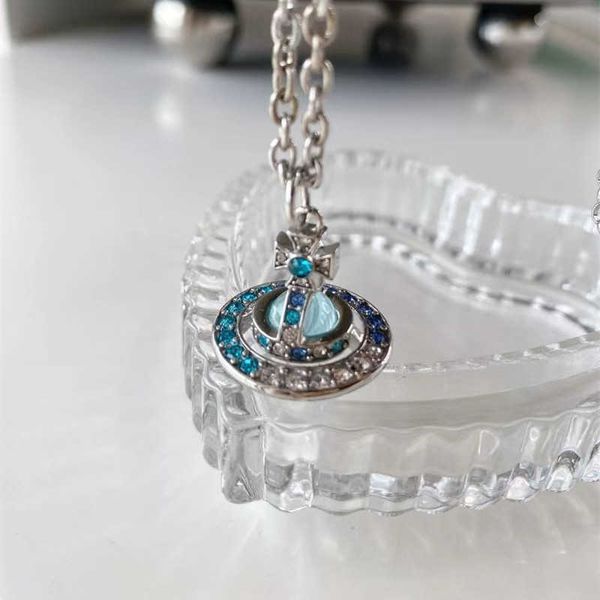 

designers jewelry necklace western empress dowager necklace vivienne silver 10mm lake blue bead gradient blue white diamond orbital planet n