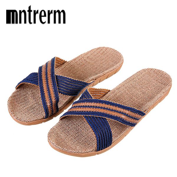 

slippers mntrerm summer men flax flip flop canvas linen nonslip designer flat sandals home man fashion slides straw shoe 230704, Black