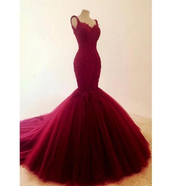 

pretty backless wiine red mermaid evening dresses 2021 lace beaded long prom pageant gowns lace appliqued runway dress vestido de 6566039, Black;red