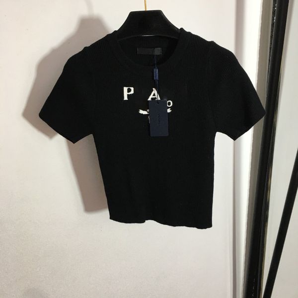 

knit tee fashion blouse for women designer short sleeve crew neck casual knitwear clothing summer letter t shirt watching fireworks date car, White