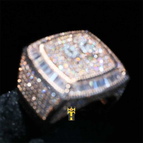 

white gold iced out ring jewelry cz diamond mens moissanite ring custom championship rings, Silver