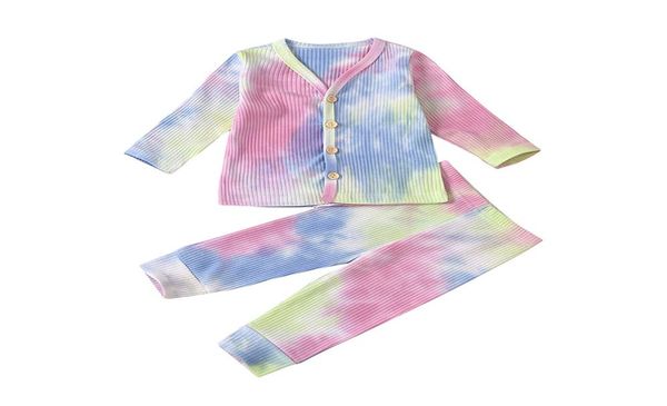 

spring autumn baby tie dye clothing sets girls long sleeve button pants 2pcsset infants home sets children outfits m26003752456, White