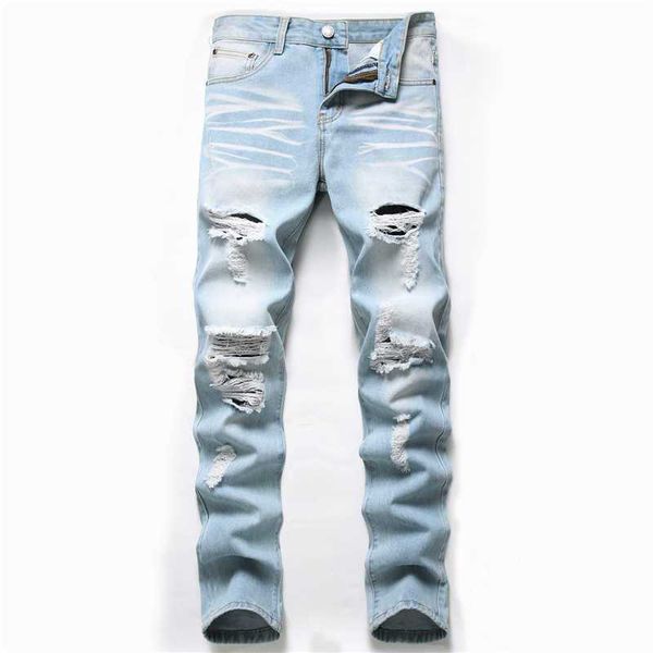 

autumn 2021 new fashion retro hole jeans men pants cotton denim trouser male plus size jeans dropshipping x0621, Blue