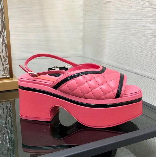 

rear strap platform sandals women's pumps chunky middle heel peep toe block heels dress shoes luxury designer high heels factory footwe, Black