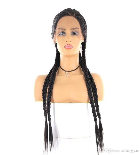 

long braided synthetic lace front wigs for black women soku natural black color lace front braided wig 24inch part trendy wig new3558380