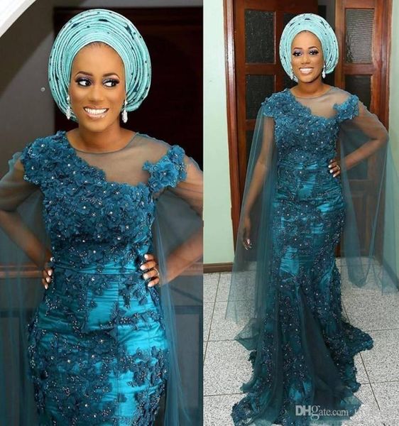 

elegant south africa mermaid evening dress plus size tulle sleeves lace appliqued aso ebi nigerian formal dress abendkleider1795494, Black;red