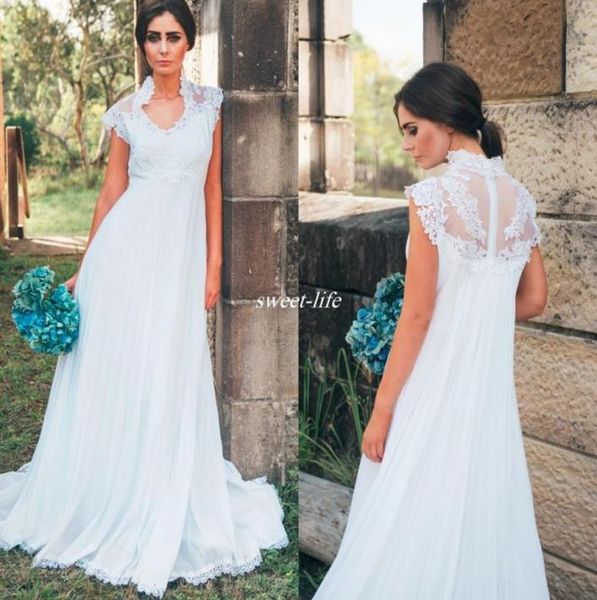

country maternity wedding dresses empire waist appliques lace floor length chiffon 2019 outdoor pregnant bridal gowns aline5404072, White