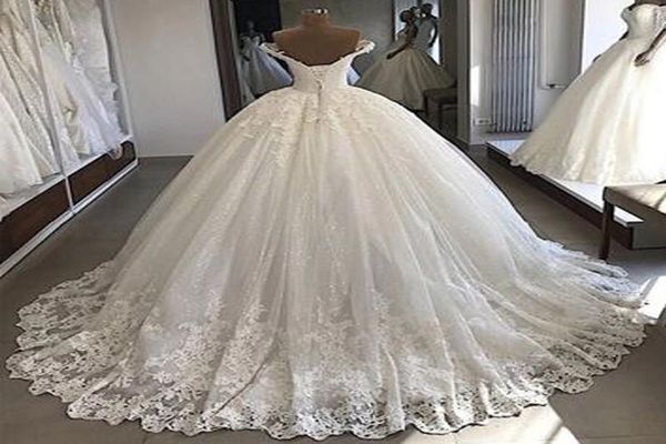 

ball gown princess wedding dresses appliqued lace off shoulder sparkly sequins corset back bridal gowns gorgeous luxury9758813, White