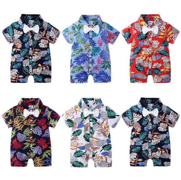 

infant baby jumpsuit 5 colors floral printed newborn baby rompers boys polo turndown collar button onesies kids sleeveless jumpsu4504539, Blue