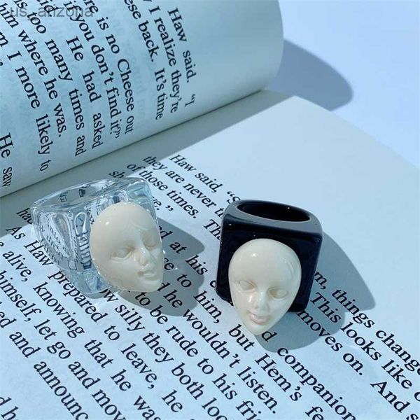 

vintage grimace mask rings for women black white smiley y2k rings fashion jewelry aesthetic resin korea accessories party gifts l230620, Silver
