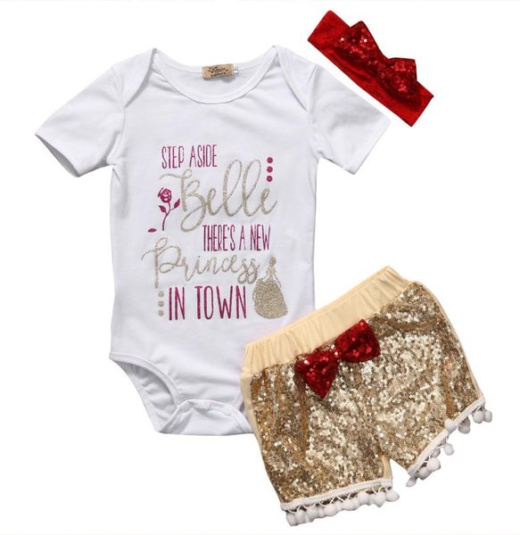 

baby girls outfits kids bow flower print headbandromperpants 3pcsset children cotton ha yi clothing suits2330363, White