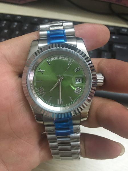 

with original box luxury watches 41mm mens 8k silver green dial automatic fashion brand men's watch wristwatch 2813, Slivery;brown