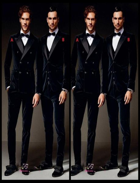 

burgundy velvet formal men suits groom groomsmen tuxedos peak lapel wedding morning suits jacketpantsvestbow tie8017465, Black;gray