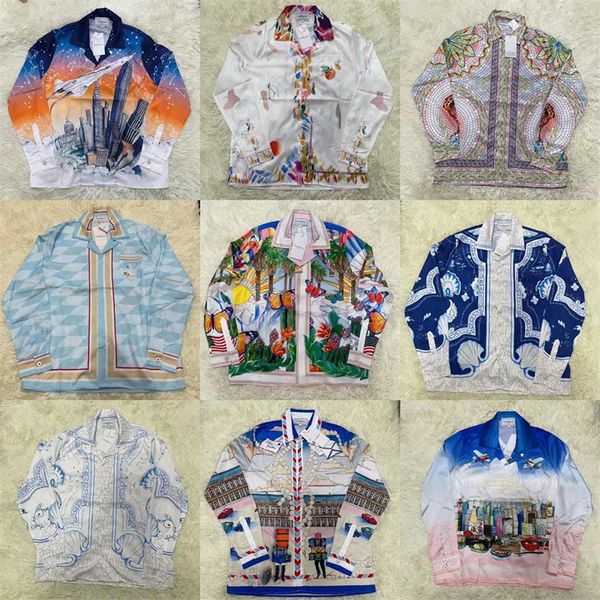 

men's casual shirts casablanca silk shirt men women tees 230704, White;black