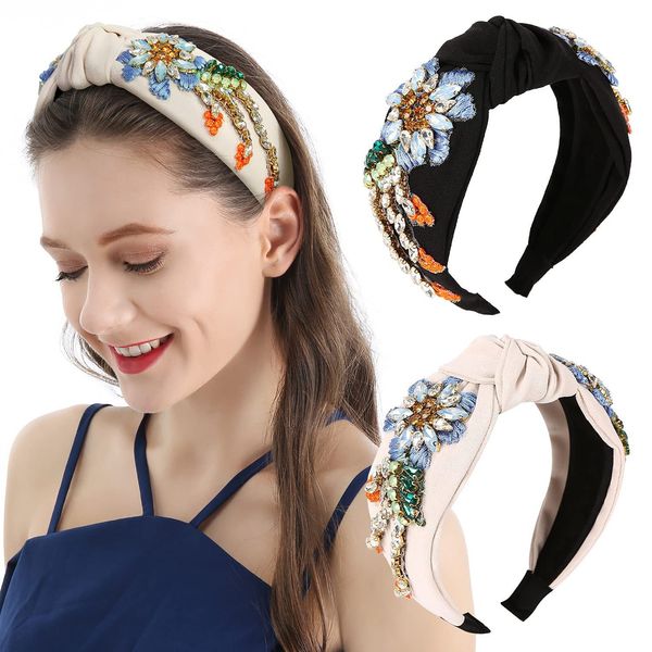 

bohemia fashion hair band for women girls crystal baroque bowknot wide headband for party anniversary designer gift, Black;brown