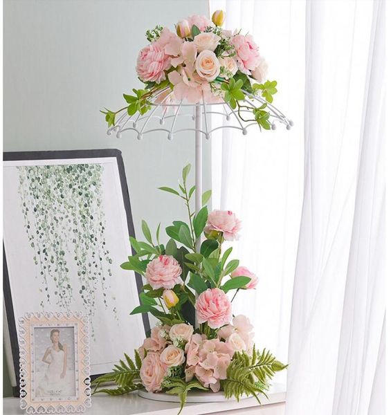 

wedding table centerpieces iron umbrella flower stand for wedding decoration gold and white metal flower stand7775865