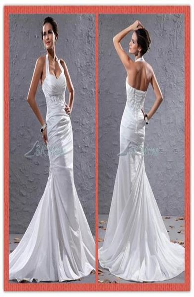 

new white mermaid wedding dresses halter court train fishtail bridal gowns appliques sequins dress aw24216515