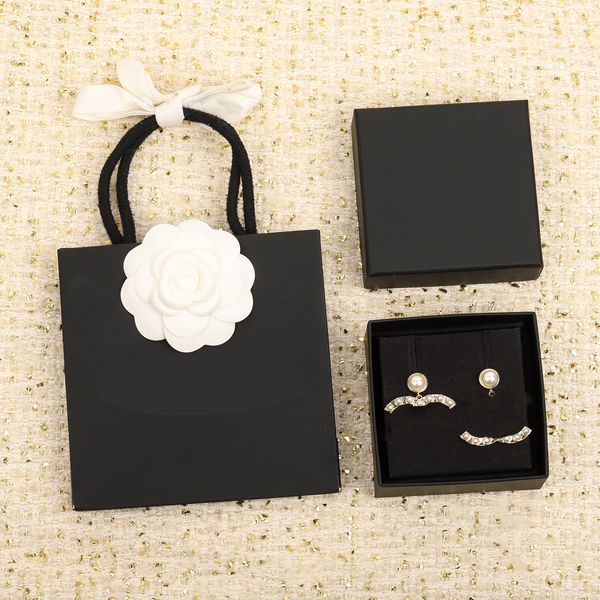 

luxury pearl earring designer18k gold plated silver letters stud women crystal wedding party jewerlry, Golden;silver