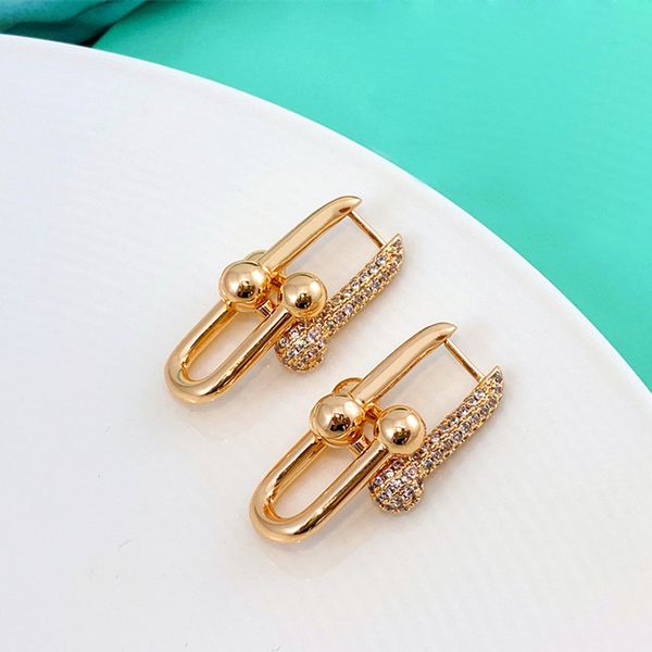 

classic gold plated diamond stud earrings charm letter t u-shaped horseshoe buckle women's earrings jewelry not fading silver for frien, Golden