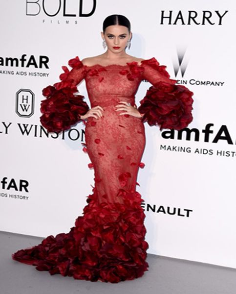 

amfar charity 2016 cannes burgundy mermaid evening dresses 3d flora appliques lace court train celebrity dresses formal prom occas9366330, Black;red