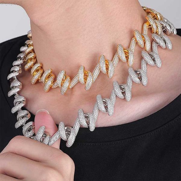 

premium quality 23mm 18k gold and silver silver brass cz stone hip hop cuban chain necklace