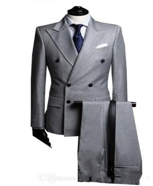 

doublebreasted side vent light grey groom tuxedos peak lapel groomsmen mens wedding tuxedos prom suits jacketpantstie g16715470922, Black;gray