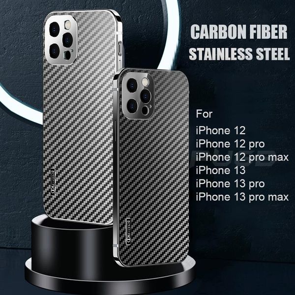 

blazers carbon fiber stainless steel metal bumper case for iphone 12 13 pro max shockproof cover with tempered glass protector, White;black