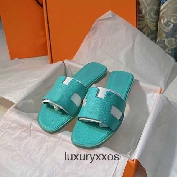 

women slippers fashion slipper leather designer h hermz 2023 flat summer oran beach girl sandal letter black white brown slipper 35-42 f3t5