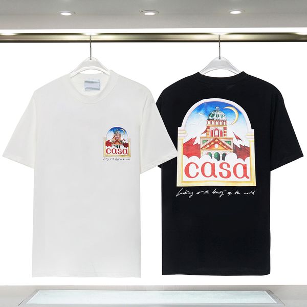 

designer casablanca graphic tee mens tshirts summer casual clothing fashion printed pattern cotton short sleeve tees luxury casa tshirt, White;black