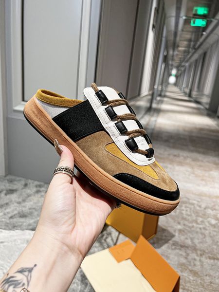 

lous open back sneaker designer moral training half slipper classic man woman leisure baotou slippers luxury cowhide noodles sheepskin inner, Black