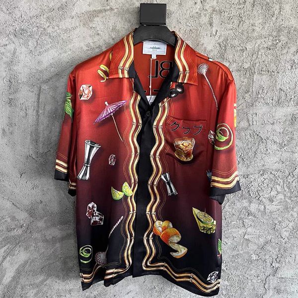 

men's casual shirts summer surfing suit silk fabric casablanca black white gradient men women lovers hawaiian short sleeve shirts 23070, White;black