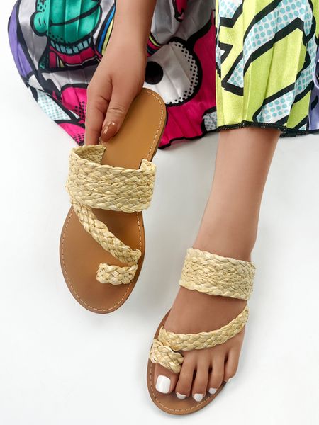 

sandals straw braided flat slippers 230704, Black