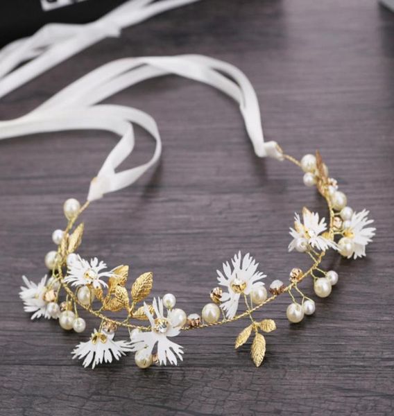 

children daisy beaded crown fashion hand made ribbon garlands jewelry pography girls hair accessories a66504007027, Slivery;white