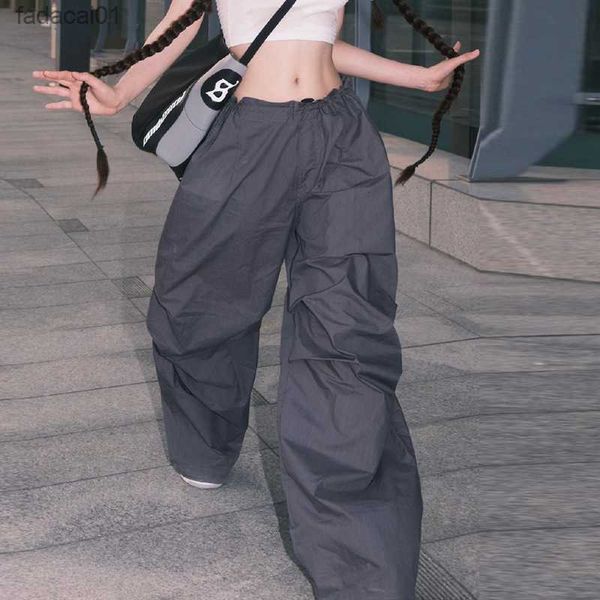 

hiphop baggy cargo pants women parachute vintage retro sweatpant jogger sport y2k streetwear clothes l230621, Black;white