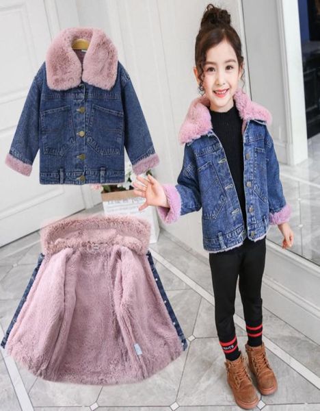 

girls warm denim coats winter kids fashion thick velvet warm outerwear clothes for baby girls children doorout jackets teenager8213687, Blue;gray