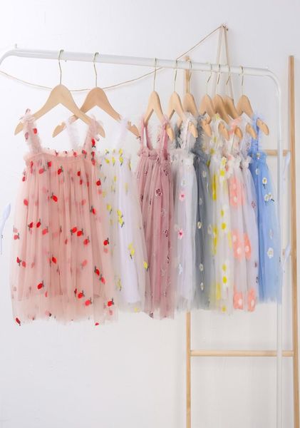 

ins baby girls tutu dresses kids flower pineapple embroider sling gauze skirt summer party elegant agaric lace2777305, Red;yellow