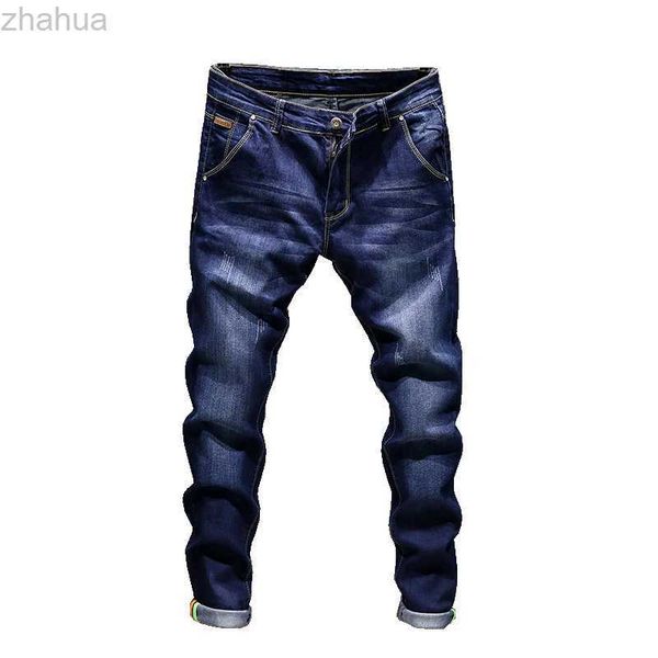 

skinny fashion jeans men straight slim elastic jeans mens casual biker male stretch denim trouser classic pants, Blue