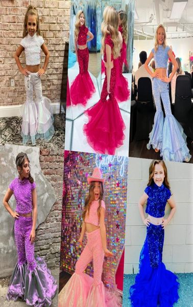 

two pieces girl pageant dress 2023 sequin velvet pants organza bell bottoms little kid birthday cap sleeves high neck formal party8117099, White;red